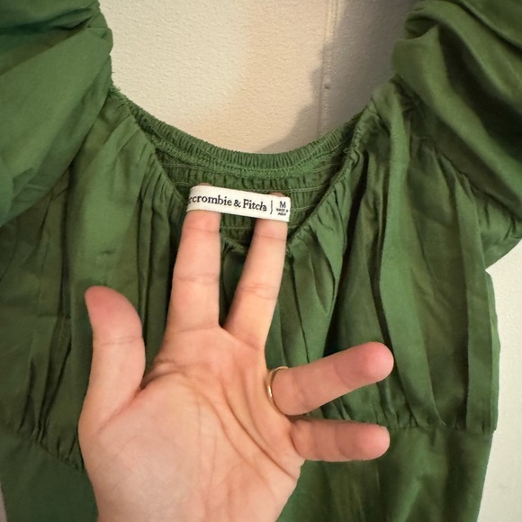 Abercrombie & Fitch Scoop Neck Puff Sleeve Ruched Mini Dress Green size M Party - Picture 8 of 8